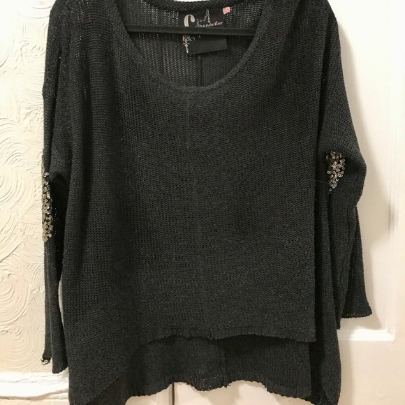 Black LF sweater with sequin elbow detail - Picture 3 of 4